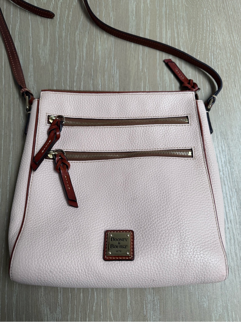 Dooney & Bourke Peyton Blush Pebbled Leather Crossbody with Brown Trim